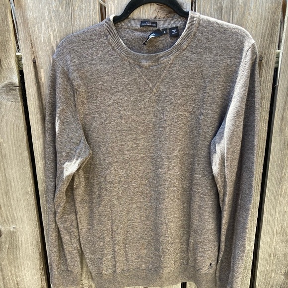 Men's Hugo Boss Sweater Gray Solid LS L Crew Cotton Designer Italian Yarn HOLE - Picture 1 of 12